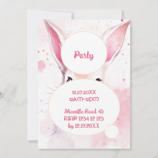 Party Bunny Cute Pink Pastel Watercolor Invitation