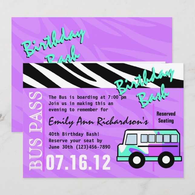 Party Bus Birthday Bash Invitation (Front/Back)