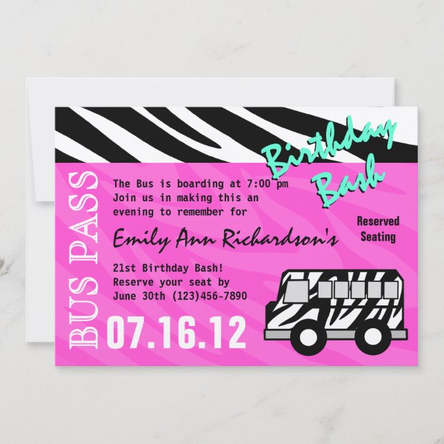 Party Bus Birthday Bash Invitation (Front)