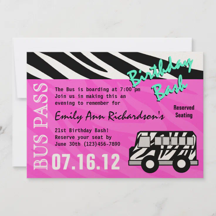 Party Bus Birthday Bash Invitation Zazzle