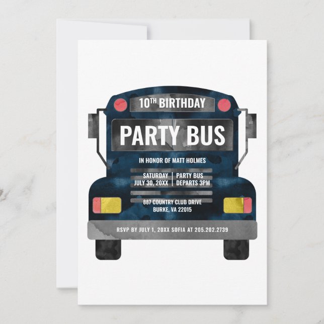 Party Bus Birthday Invitation (Front)