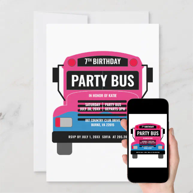 Party Bus Birthday Invitation | Zazzle