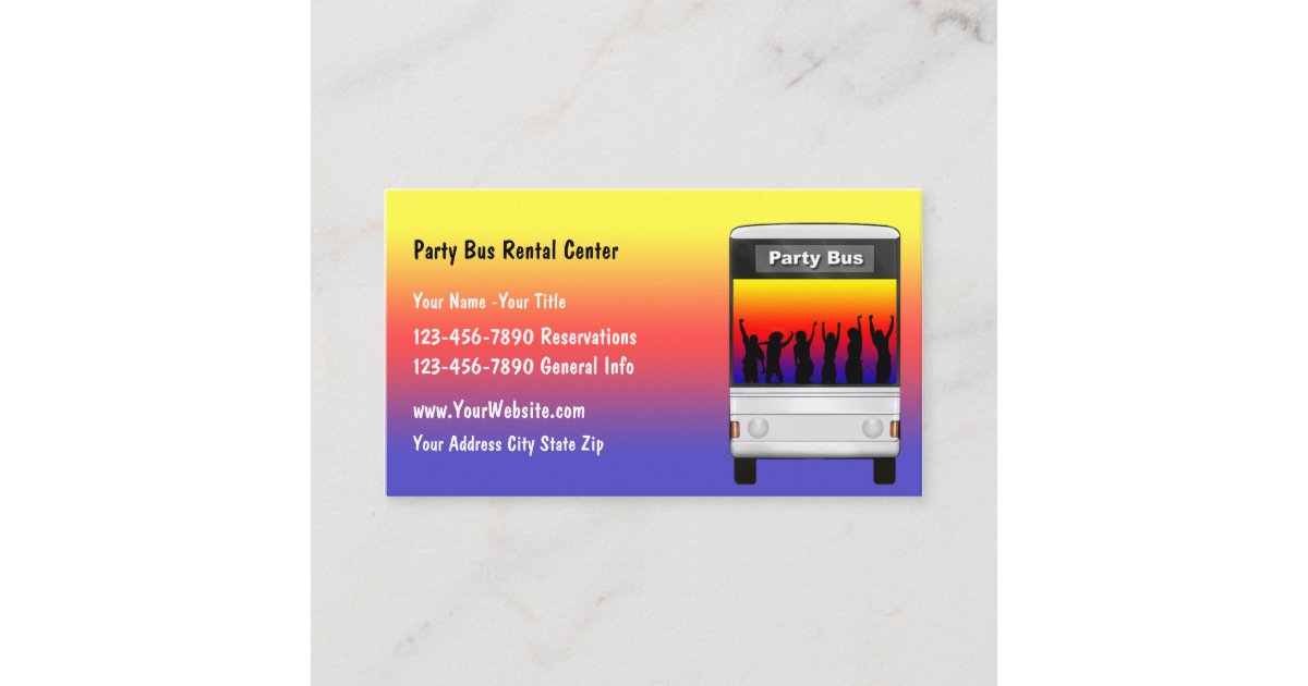 Party Bus Rental Business Card Zazzle