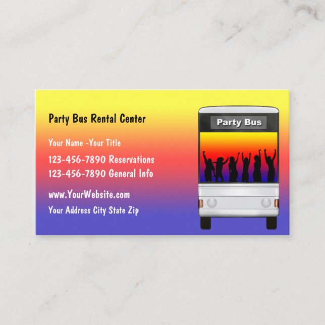 Party Bus Rental Business Card (Front)