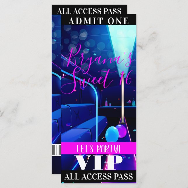 Party Bus Sweet 16 All Access Pass VIP Ticket (Front/Back)