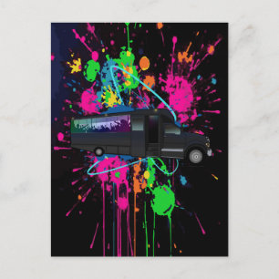 Party Bus Time Neon Color Splash Nightlife Postcard