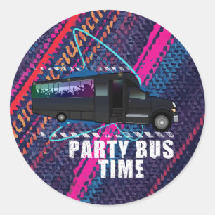 Party Bus Time Neon Nightlife Color Stripe Celebra Classic Round Sticker