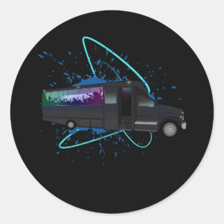 Party Bus Time Neon Nightlife Fun Celebration  Classic Round Sticker