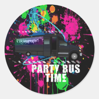 Party Bus Time Neon Nightlife Neon Paint Splatter  Classic Round Sticker