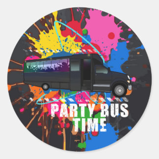 Party Bus Time Neon Nightlife Paint Splatter Classic Round Sticker