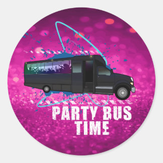 Party Bus Time Neon Nightlife Pink Glitter Classic Round Sticker
