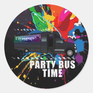 Party Bus Time Neon Paint Splatter Nightlife  Classic Round Sticker