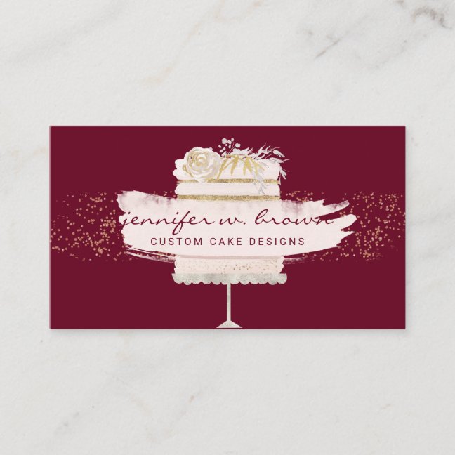 Party Cake Glitter Burgundy Business Card