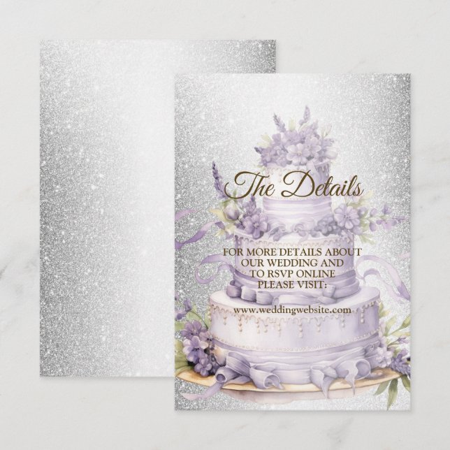 Party Cake Lavender Floral Elegant Wedding Enclosure Card (Front/Back)