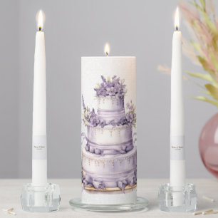 Party Cake Lavender Floral Elegant Wedding Unity Candle Set