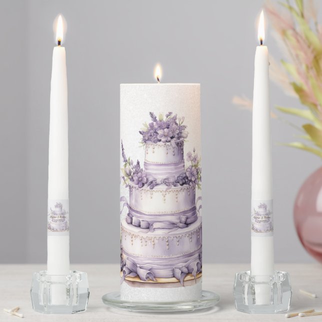 Party Cake Lavender Floral Elegant Wedding Unity Candle Set (In Situ)