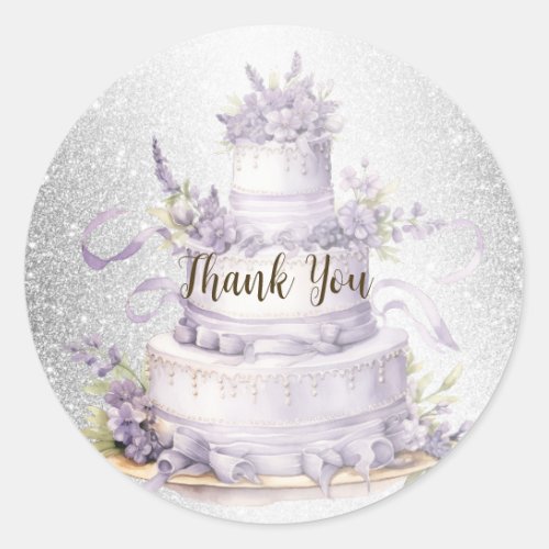Party Cake Lavender Floral Watercolor Elegant Classic Round Sticker