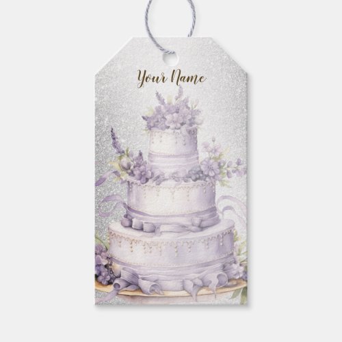 Party Cake Lavender Floral Watercolor Elegant Gift Tags