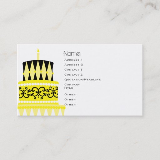 Customizable Party Cake Yellow Business Card Templates