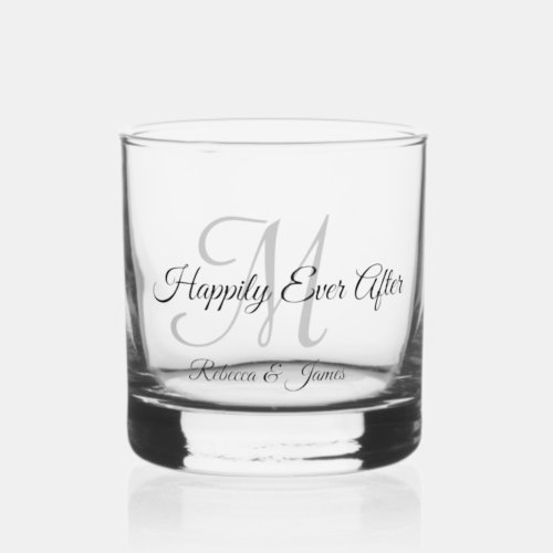 Party Calligraphy Monogrammed Happily Ever After  Whiskey Glass