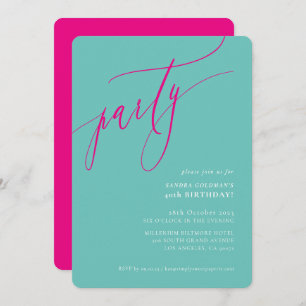 PARTY calligraphy stylish minimal fun mint pink Invitation