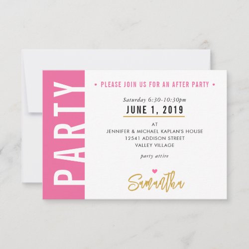PARTY CARD cute pretty pink white hearts gold