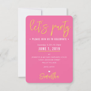 PARTY CARD cute pretty pink white hearts gold