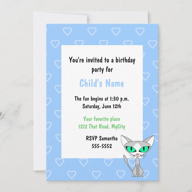 Party Cat Children's Birthday Invitation (Front)