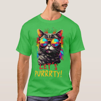 Party Cat in Sunglasses Men Women 90s Retro Pun Fu T-Shirt