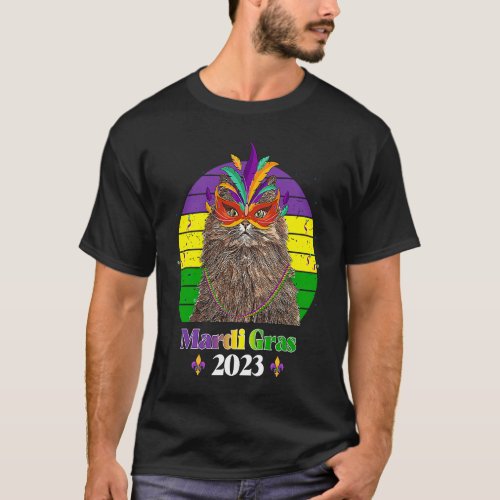 Party Cat Mask Beads Mardi Gras 2023  7 T_Shirt