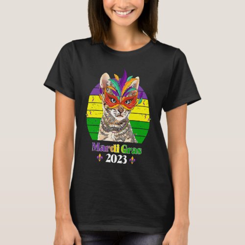 Party Cat Mask Beads Mardi Gras 2023  8 T_Shirt