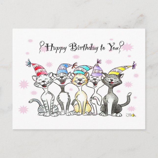 Party Cats Birthday Card – Hand Drawn Art  (Front)