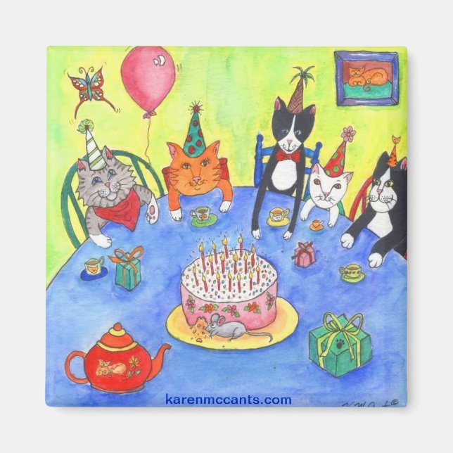 Party Cats!  Birthday kitty cats fun funny cards Magnet (Front)