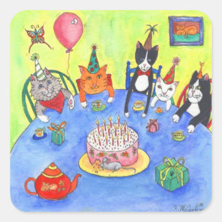 Party Cats! Birthday kitty cats fun funny cards Square Sticker