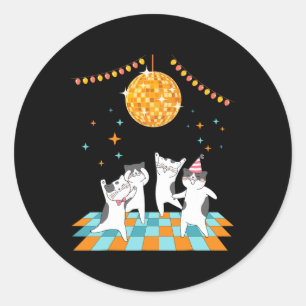 Party Cats Dancing Under Disco Ball Classic Round Sticker