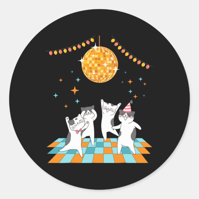 Party Cats Dancing Under Disco Ball  Classic Round Sticker (Front)