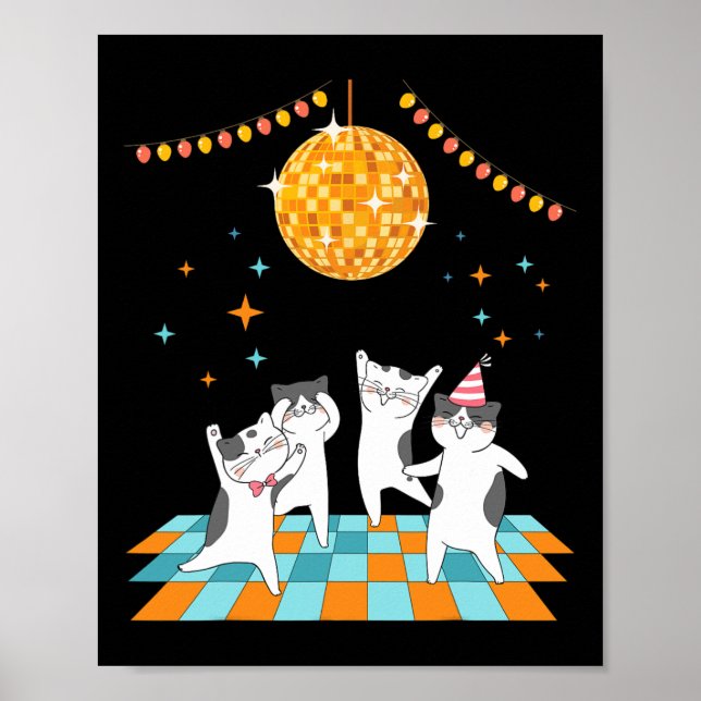 Party Cats Dancing Under Disco Ball  Poster (Front)