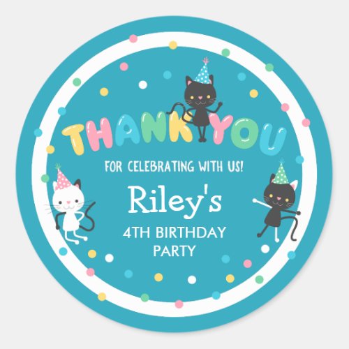 Party Cats Kids Birthday Party Thank You Classic Round Sticker