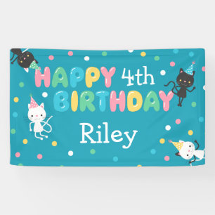 Party Cats Kids Happy Birthday Name & Age Banner