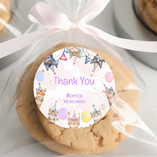 Party cats meow-gical kids birthday classic round sticker (Creator Uploaded)