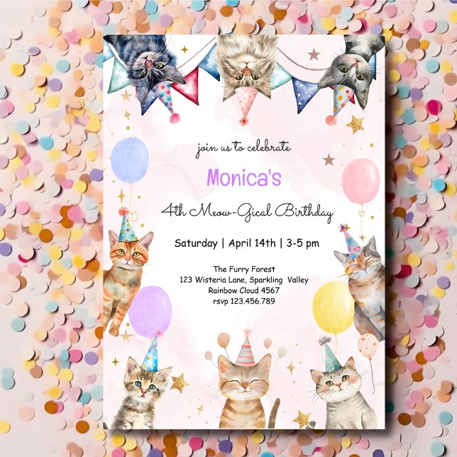 Party cats meow-gical kids birthday invitation (Creator Uploaded)