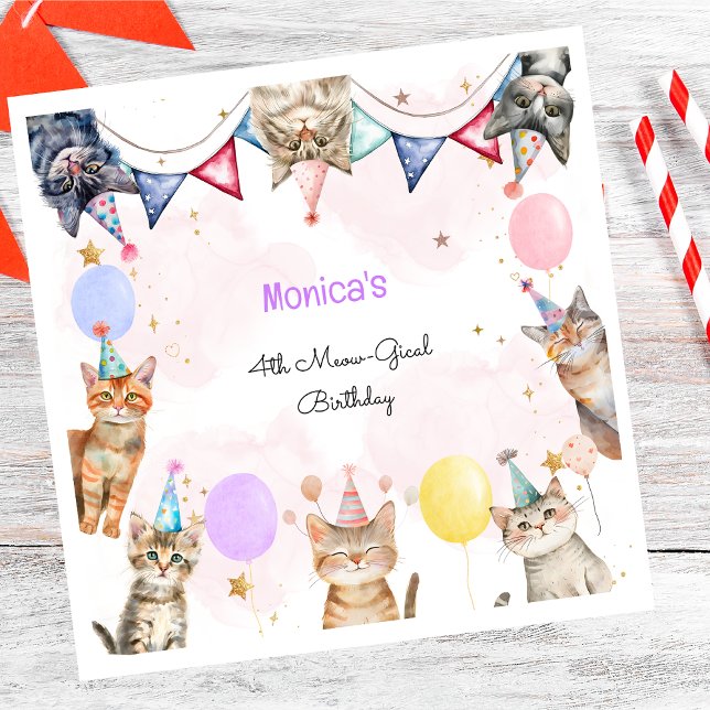 Party cats meow-gical kids birthday napkins (Creator Uploaded)