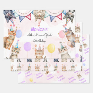 Party cats meow-gical kids birthday wrapping paper sheets