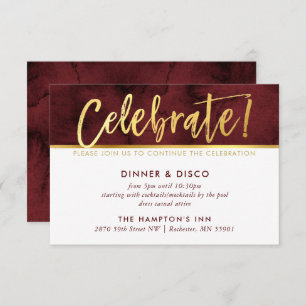 PARTY CELEBRATION CARD maroon watercolor gold type