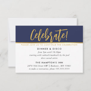 PARTY CELEBRATION CARD modern navy blue gold