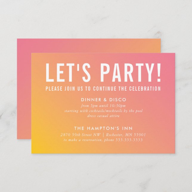 PARTY CELEBRATION CARD modern pink yellow gradient (Front/Back)