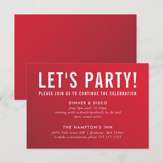 PARTY CELEBRATION CARD modern red burgundy ombre (Front/Back)