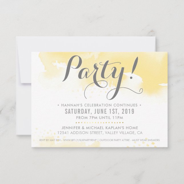 PARTY CELEBRATION CARD modern yellow watercolor (Front)