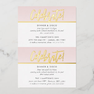 PARTY CELEBRATION CARD pale pink gold polka dots