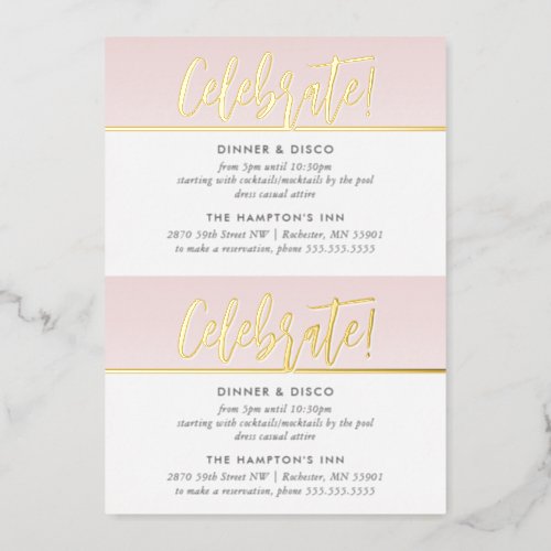 PARTY CELEBRATION CARD pale pink gold polka dots